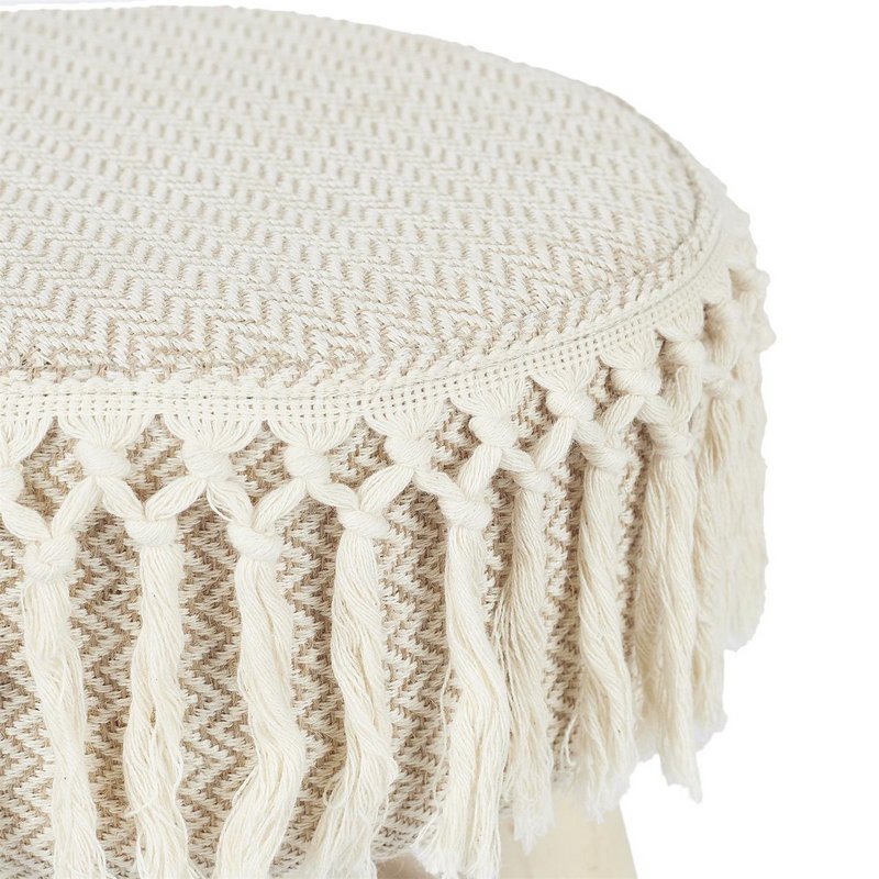 Handmade wooden stool with macramé seat - Ø 28 x 40 cm - boho / bohemian seat stool made of natural materials - decorative stool for living room, hall or bedroom - side stool - brown