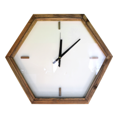 Sechseckige Uhr aus Naturholz Ø 50 x 8 cm