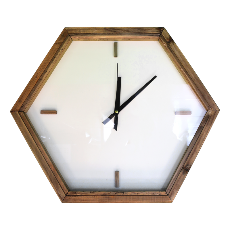 Sechseckige Uhr aus Naturholz Ø 50 x 8 cm