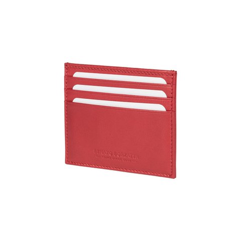 RB12016V | Kreditkartenetui aus echtem Vollnarbenleder mit leichter Narbung. Rote Farbe. RFID-Schutz. Abmessungen: 10 x 8 x 0,5 cm. Verpackung: Geschenkbox mit Boden/Deckel