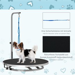 Trimming table for dogs, dog grooming table, foldable, pet grooming table with height-adjustable boom, slings, non-slip surface, shearing table up to 150 kg, 91.5 x 61.5 x 76 cm, black