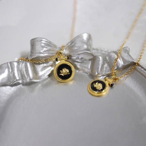 Midnight Rose Enamel Pendant Necklace