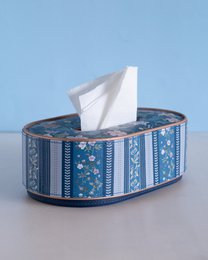 Vegan Leather Oval Tissue Box - Floral-Patterned Top