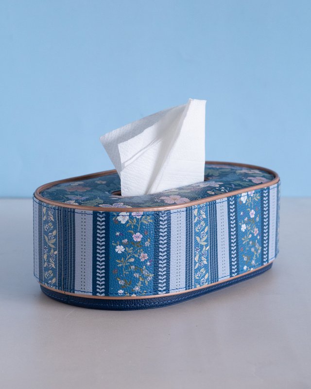 Vegan Leather Oval Tissue Box - Floral-Patterned Top