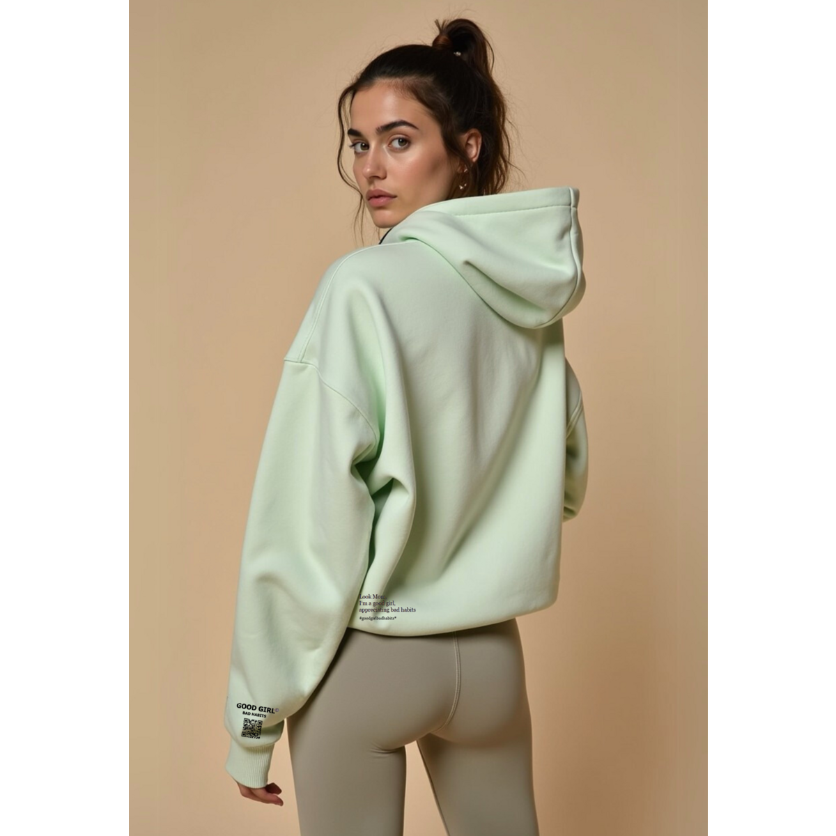 Hoodie mit Reißverschluss "GGBH" - Beige