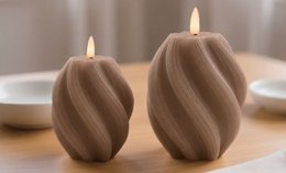 Mocca brown twisted wave pattern LED candles, set of two, decorative pillar candles.