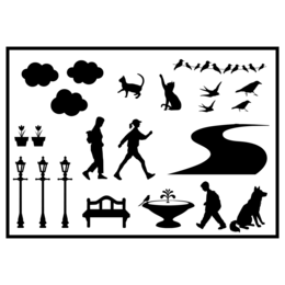 This image contains a variety of silhouetted icons representing different elements, including houses, clouds, animals, and people. The description should focus on the key visual elements that could be used for product search and discovery, without identifying any specific individuals.
The image contains a collection of silhouetted icons that could be used to represent various home and outdoor elements. Key visual elements include:
- Houses in various styles
- Clouds and weather elements
- Animals such as cats, birds, and other wildlife
- People in different poses and activities
- Outdoor furniture and decor like benches and lamps
- Paths and landscapes
This diverse set of icons could be used to generate relevant text descriptions for products like home decor, stickers, wall art, or outdoor accessories featuring these types of visual elements. The descriptions should focus on the shapes, styles, and types of objects depicted, rather than identifying any specific individuals.