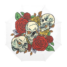 Umbrella Skull Roses White