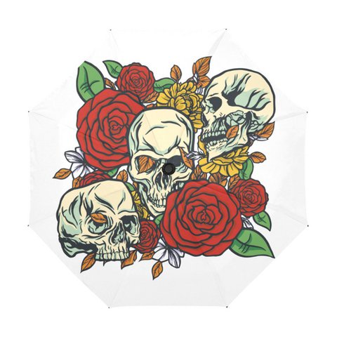 Umbrella Skull Roses White