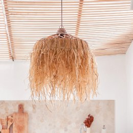Raffia lampe med lange frynser | Lampeskærm | Pendel KAWI (2 størrelser)