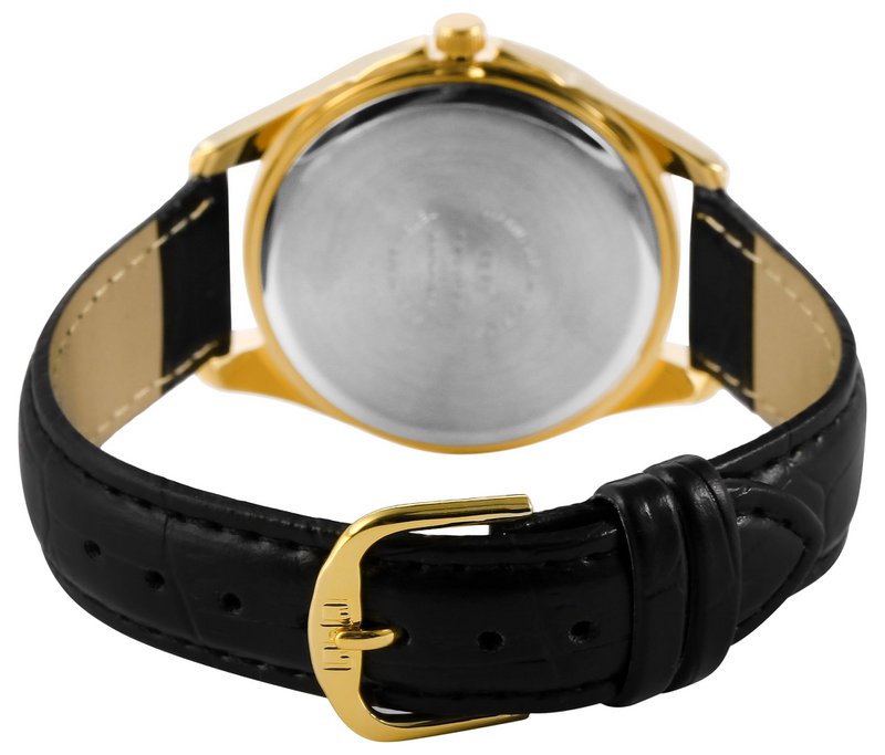 Q&Q men's watch with imitation leather strap, black/gold, 3 bar