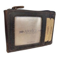 Card holder with zipper anti skim rfid brown buffel leather women