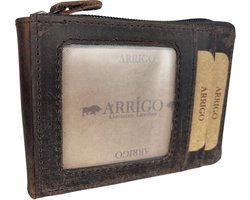 Card holder with zipper anti skim rfid brown buffel leather women