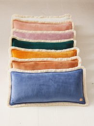 "Mustard" soft velvet bolster with fringe