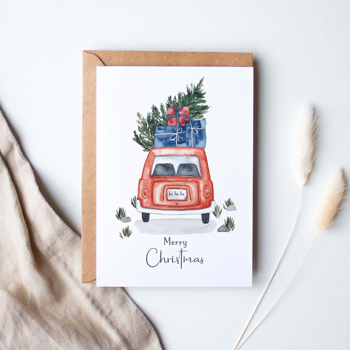 Folded card "Christmas card car with gifts"
