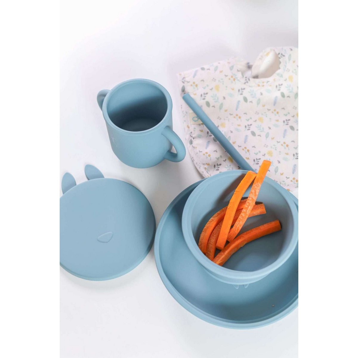 Conjunto Prato Silicone Con Ventosa Blu