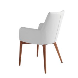 Stoel bekleed met kunstleer met walnootkleurige houten structuur