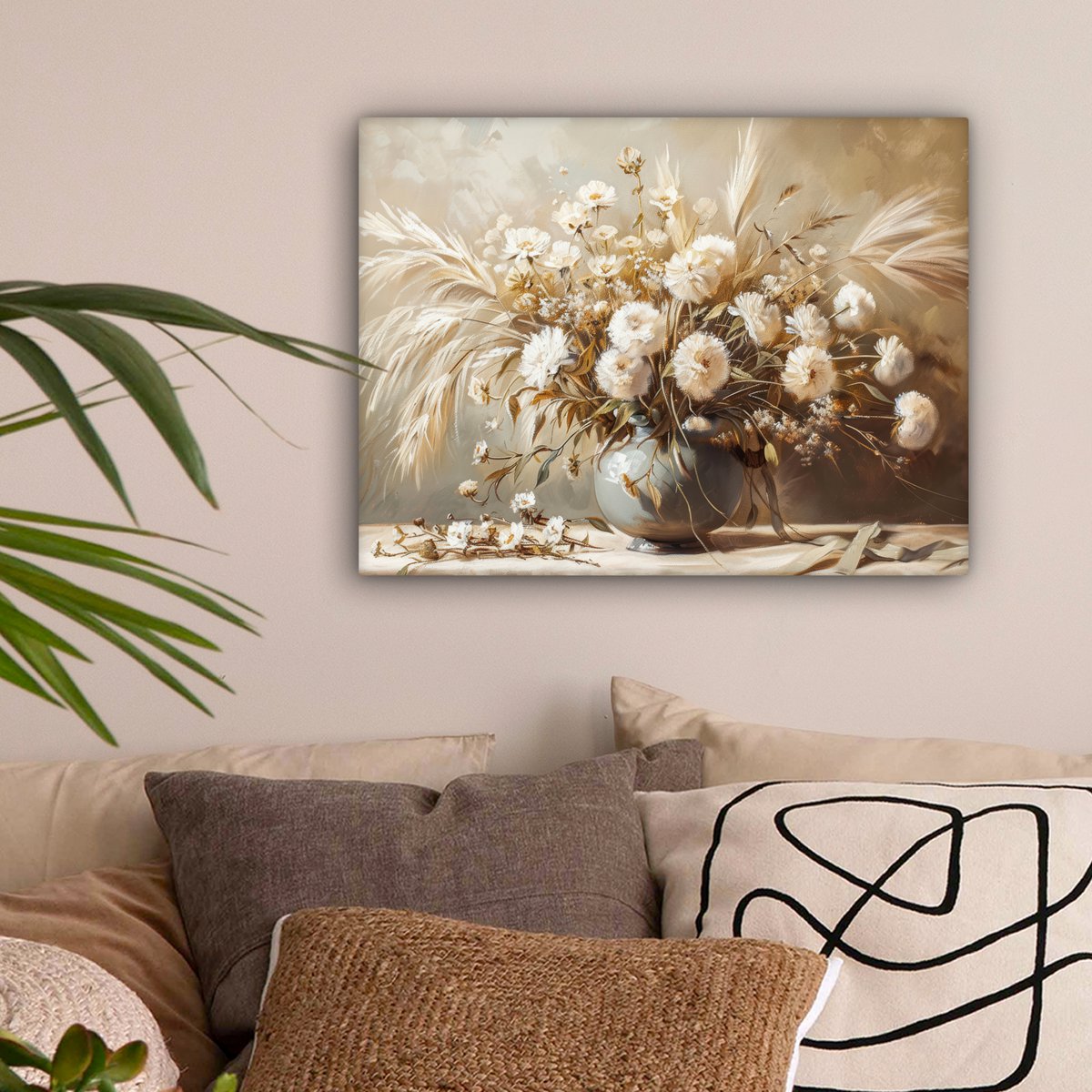 Pintura de lienzo - Decoración de pared - Flores - Rosa - Moderno - Beige