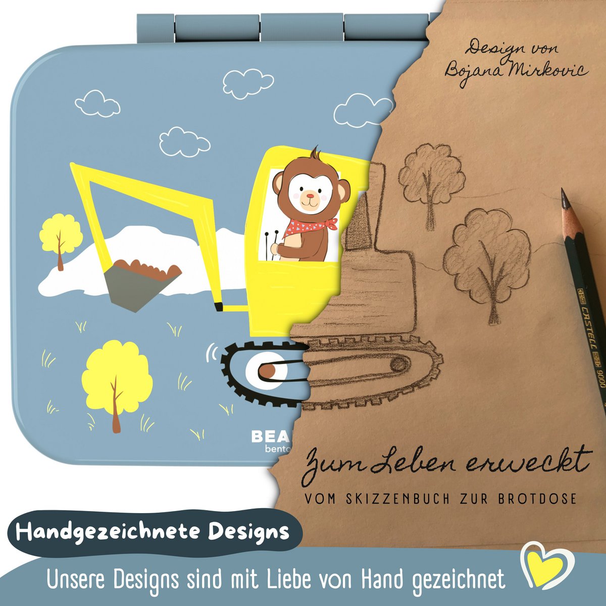 Leaf kan met compartimenten, licht en lek - proof - graafmachine blauw