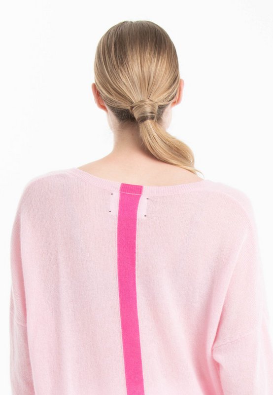 NAMI 23 V-hals kashmirtrøje med pink stribe