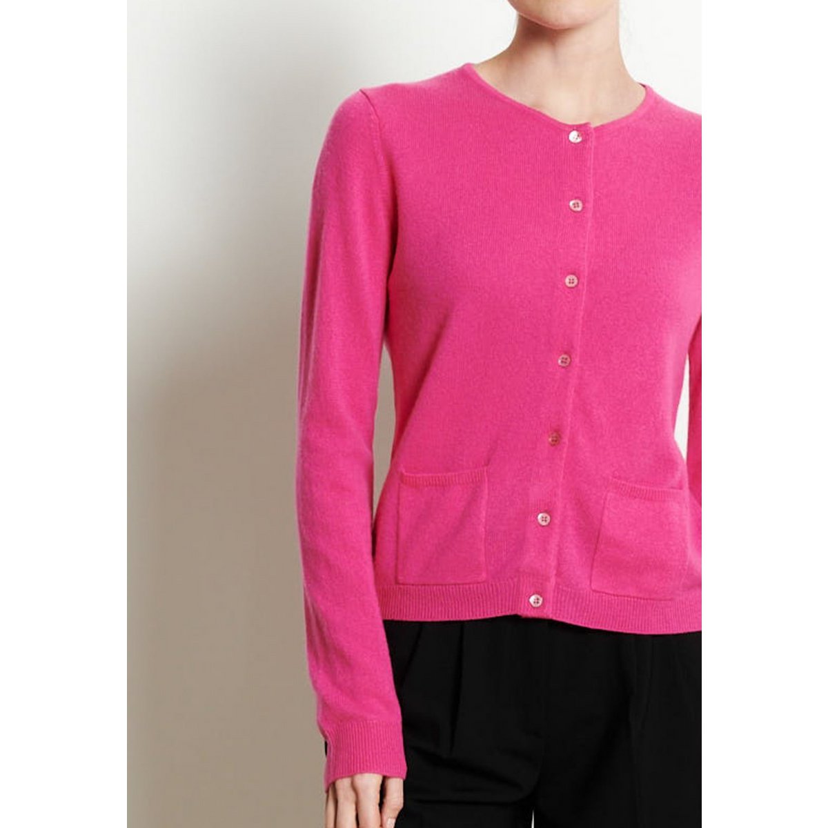 LILLY 4 Cardigan col rond en cachemire cintré rose indien