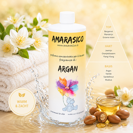 Amarasico Argan washing perfume 500ml, a laundry perfume with a floral and fruity scent. Contains argan oil to soften fabrics.