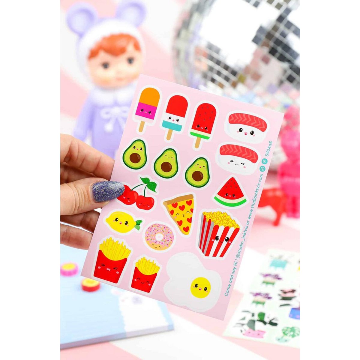 Sticker sheet Sushi fruit and fast food
