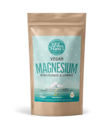Vegan magnesium supplement in powder form, suitable for dietary needs. Contains magnesium and other essential minerals.