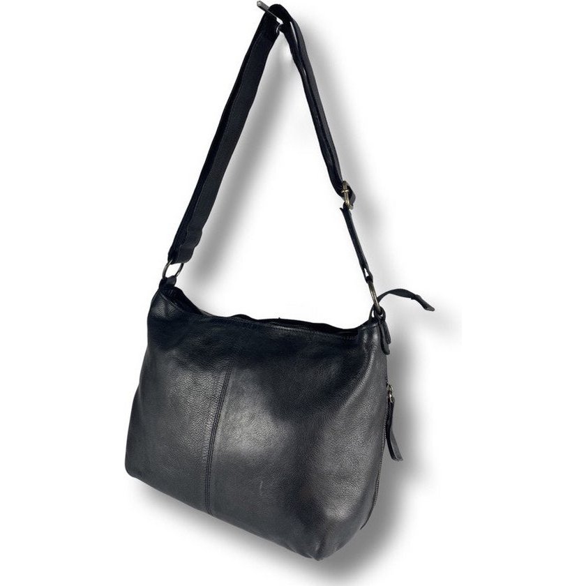 Crossbody -Umhängetasche schwarzer echter Leder Arrigo