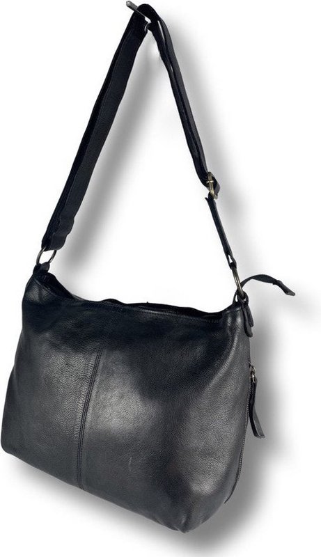 Crossbody -Umhängetasche schwarzer echter Leder Arrigo