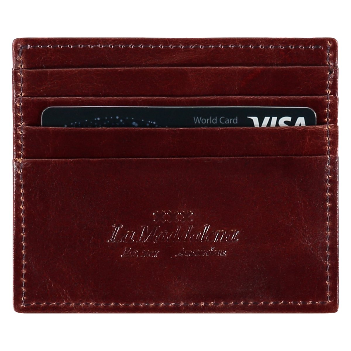 Leather card holder - burgundy red