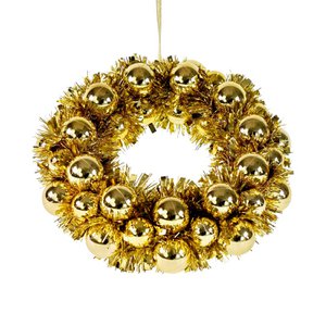 Wreath with balls, gold, plastic, 35x9x35 cm