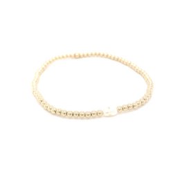 Gold ball bracelet with single pearl