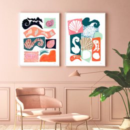 Print met abstracte schelpuitsnijdingen