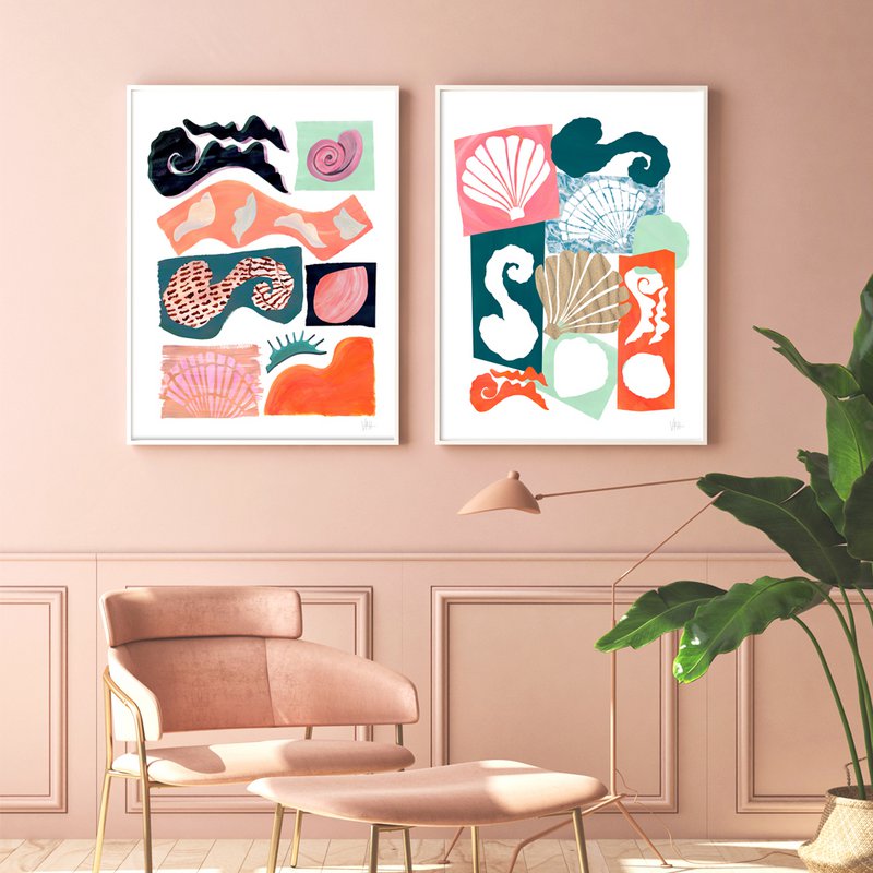 Print met abstracte schelpuitsnijdingen
