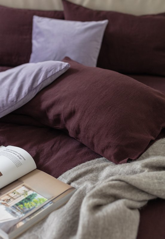 Deep Purple Washed Linen Pillow Case