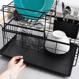 Dish drying rack black two-tier metal 48x29x28.5 cm