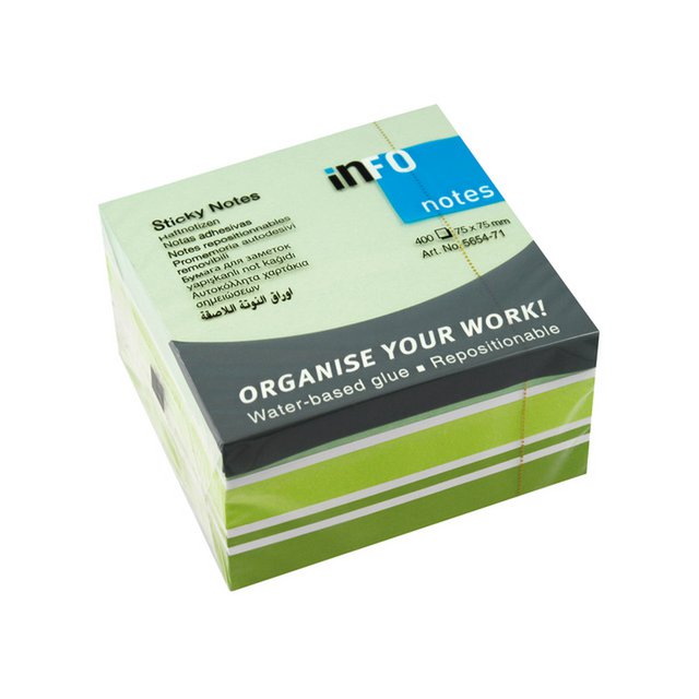 Info notes 75x75mm assorti blok a 400 vel wit, 3 soorten groen