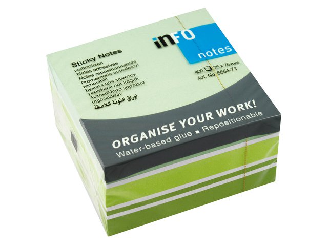 Info notes 75x75mm assorti blok a 400 vel wit, 3 soorten groen