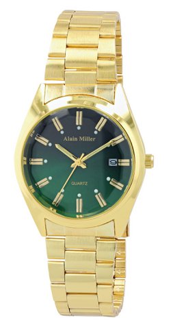Alain Miller Unisexuhr mit Metallband, Ø 36,5 mm, goldfarben/ grün