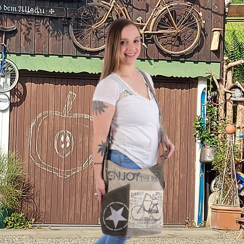 Sunsa skuldertaske til kvinder. Håndtaske lavet af canvas (canvas) & læder. Skuldertaske i vintage stil. Stor crossbody taske til kvinder.