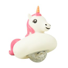  Unicorn bath toy lamp, white cream body, pink mane tail, gold horn, glowing light feature, children's bath toy.