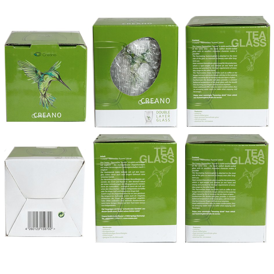 Creano Doppelwand-Teeglas Kolibri 250ml grün Geschenkbox