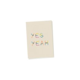 Colorful postcard with the text "Yes Yeah" in a playful, artistic style. The postcard is part of a set of party cards with a creative, fun design.