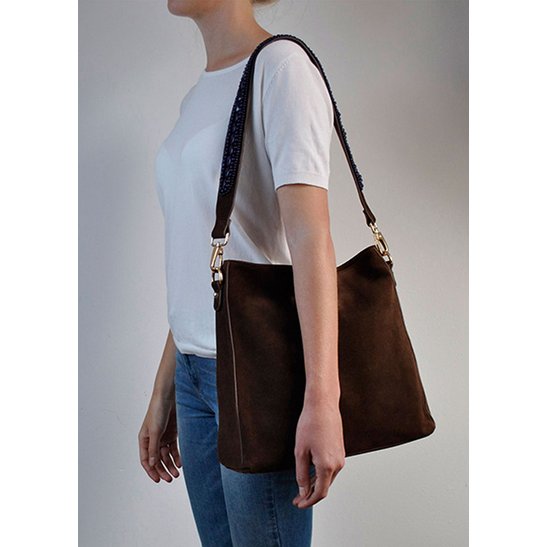 BOHO IBIZA BAG - Sapphire blue shoulder strap (70cm) + Suede bag (Cocoa)