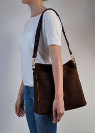 BOHO IBIZA BAG - Tracolla blu zaffiro (70cm) + Borsa in pelle scamosciata (Cacao)