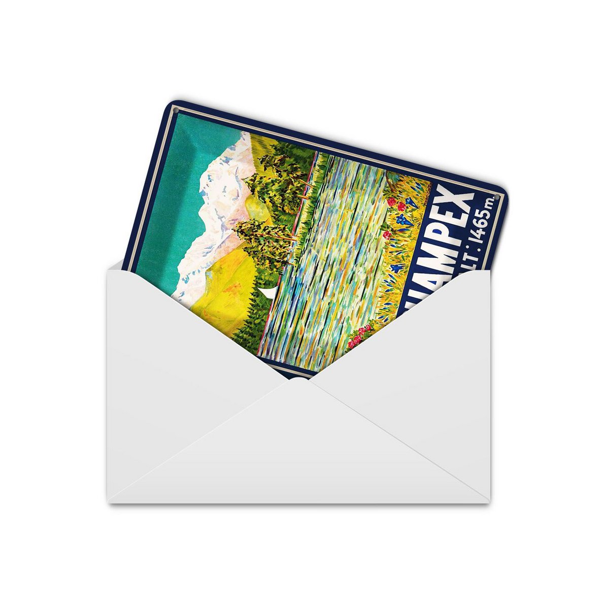 Cartolina in latta da viaggio 10x14 cm Lac Champex valais Suisse 1465 m Insegna decorativa