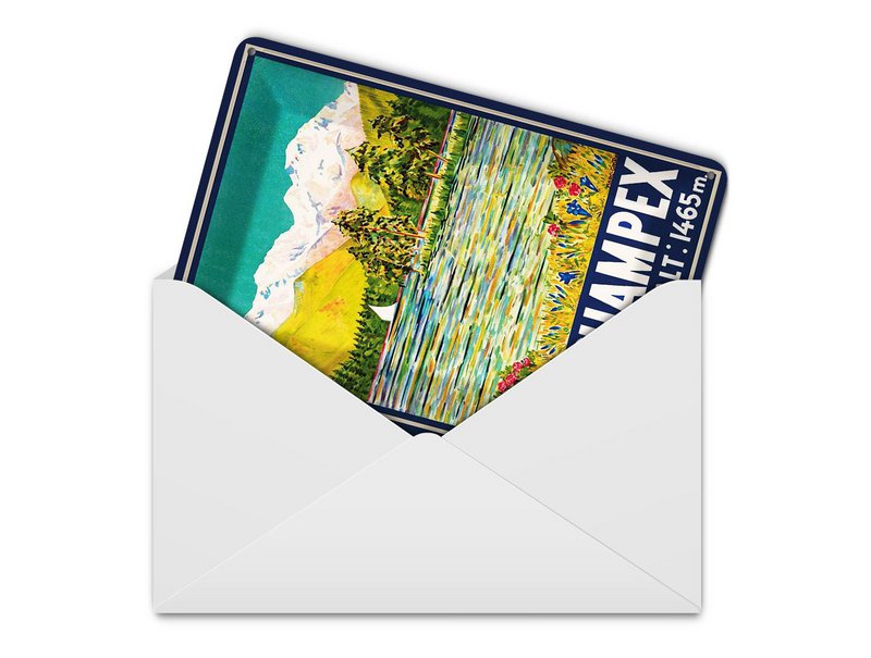 Cartolina in latta da viaggio 10x14 cm Lac Champex valais Suisse 1465 m Insegna decorativa