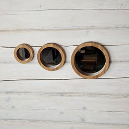 Set di 3 specchi di quercia artigianali per spazi rustici, minimalisti e di fattoria