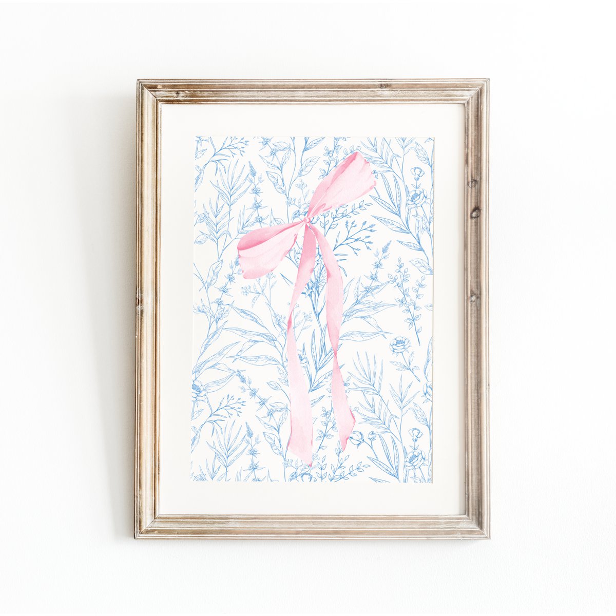 Roze en blauwe strikprint, meisjesboogposter, roze toile kunst, roze meisjeskamerposter, meisjeskwekerijposter